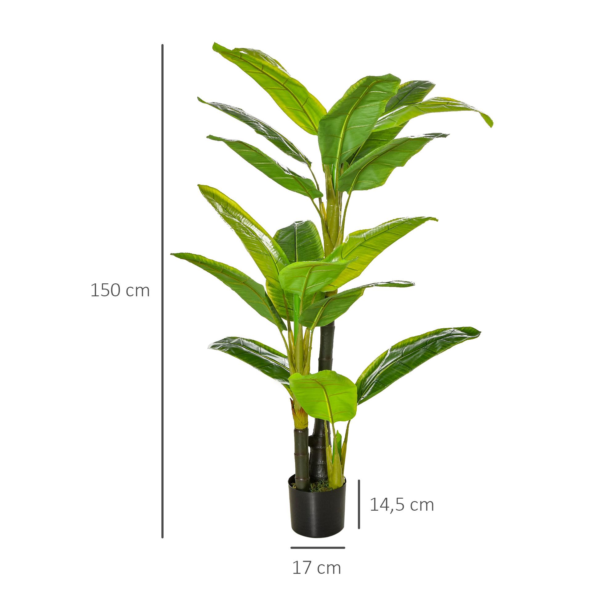 Bananera Artificial 150 cm Platanera Artificial con Maceta y 18 Hojas Planta Artificial para Decoración de Hogar Terraza Jardín Salón Oficina Verde