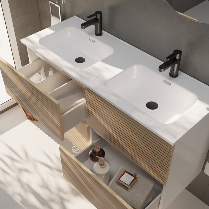 Yinu Salle de Bain | 120 cm Blanc - Solomon | Quatre Tiroirs | Lavabo Encastré | N'inclut pas le Miroir | Alday