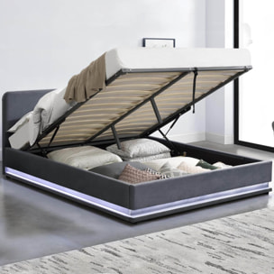 Lit avec led 140 x 190 cm en velours gris ALICANTE