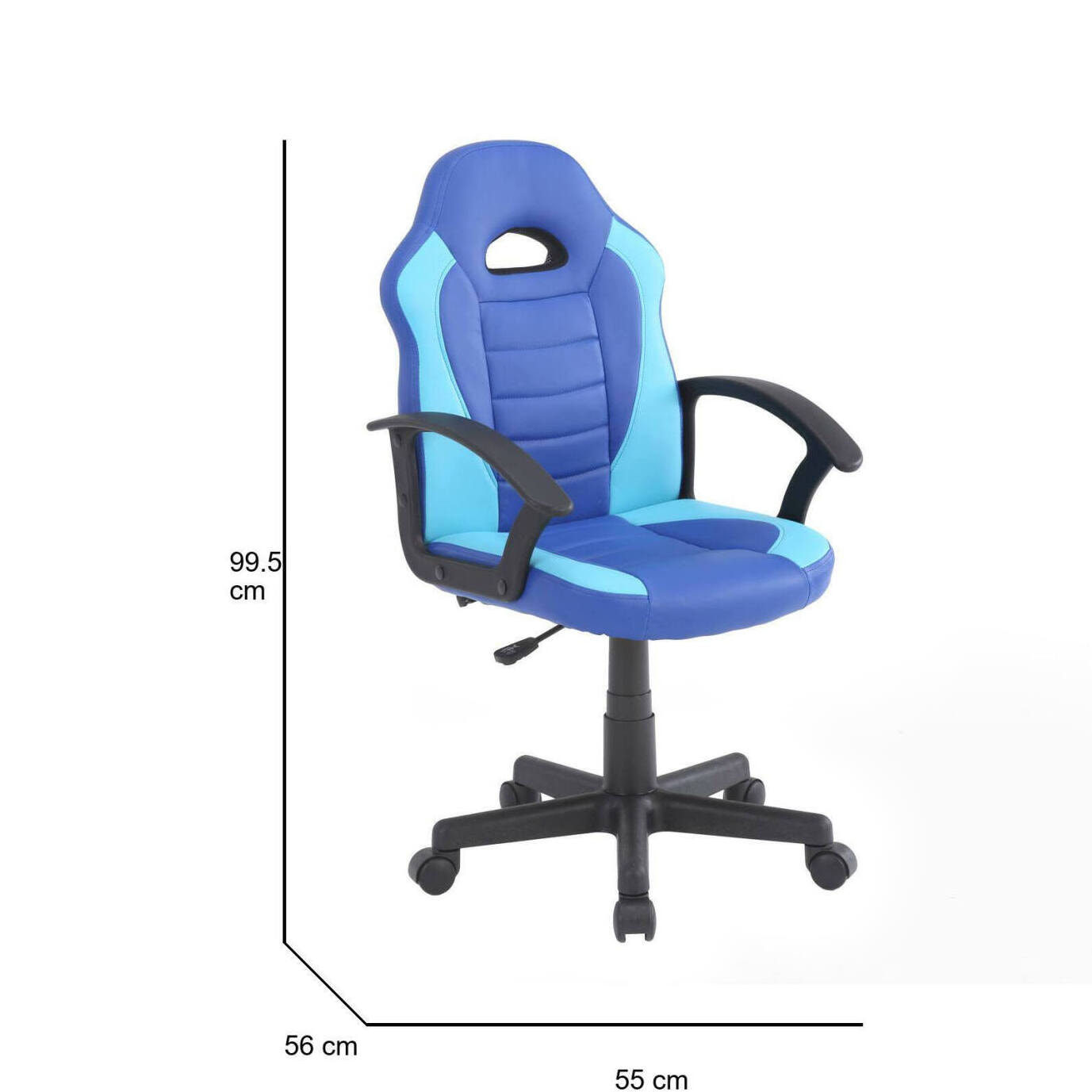 Sedia da gaming Hervey, Poltrona da gaming ragazzo, Sedia da scrivania, 56x55h89/100 cm, Blu e Azzurro