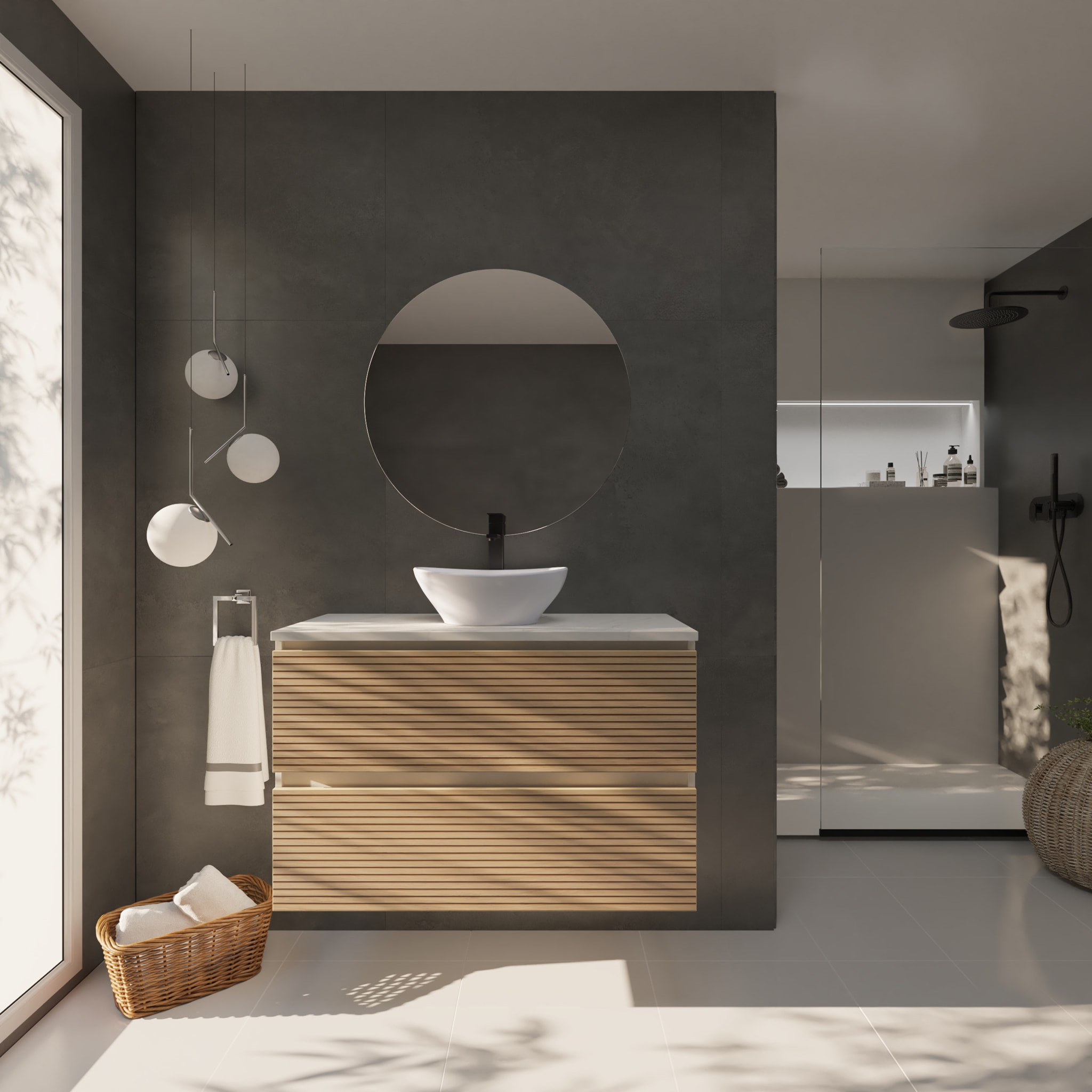 CONJUNTO DE BAÑO YINU | 100 CM BLANCO - SOLOMON | DOS CAJONES | LAVABO SOBRE ENCIMERA | NO INCLUYE ESPEJO | ALDAY