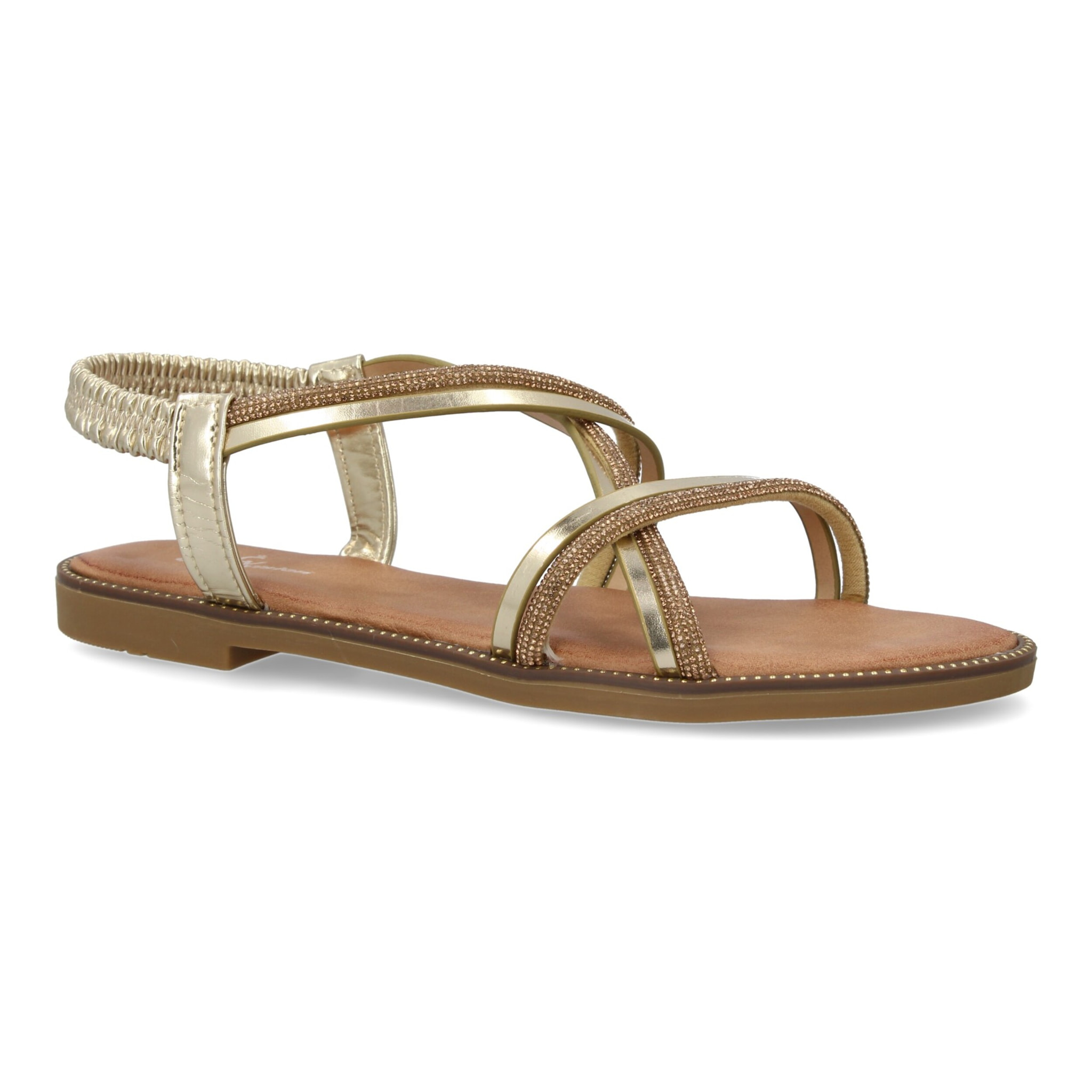 Sandalias planas para mujer, comodas elegantes con brillantes, diseño moderno