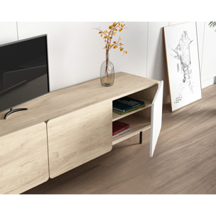 Bajo tv 3 puertas Biscuit roble-blanco 54x180x44 cm
