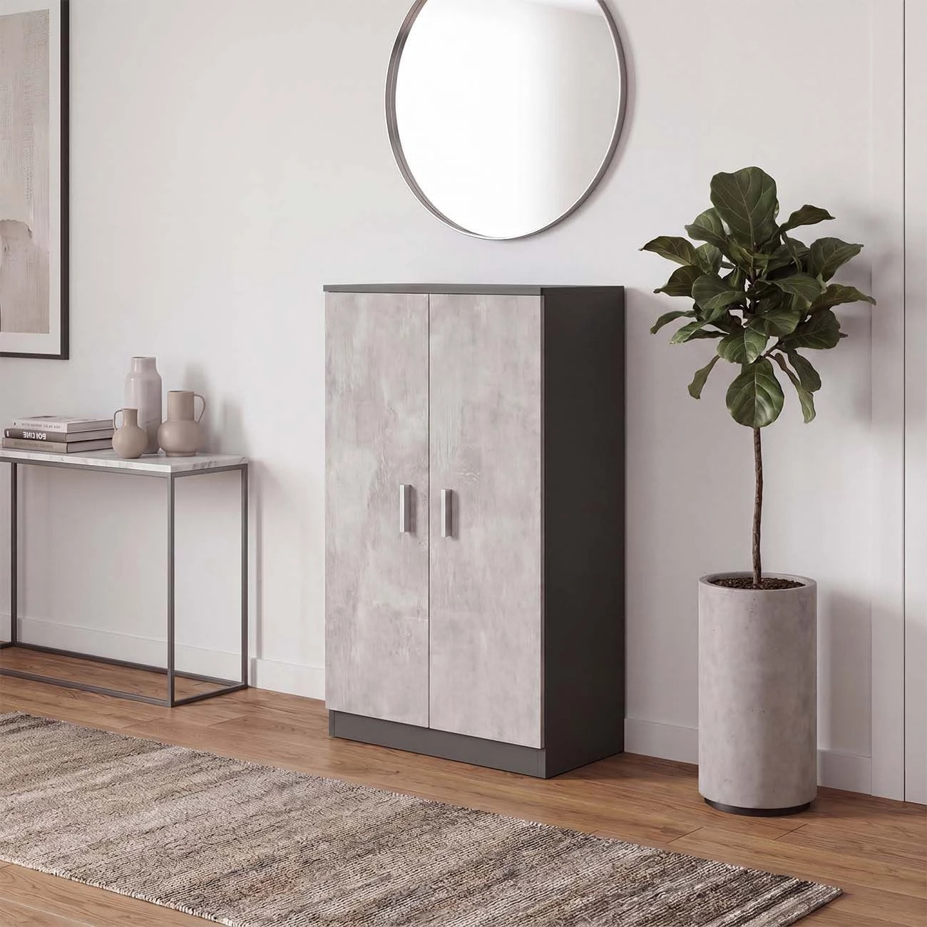 Zapatero de 2 puertas en gris grafito y gris cemento 55x108 cm Liam Gris Grafito - Gris Cemento