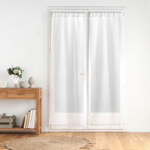Paire de voilages passe-tringle en voile sablé avec finitions pompons - Blanc