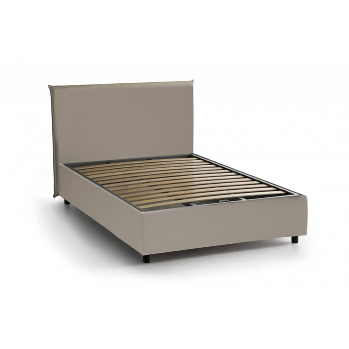 Letto piazza e mezza Assia, Letto contenitore con rivestimento in ecopelle, 100% Made in Italy, Apertura frontale, adatto per materasso Cm 120x200, Tortora