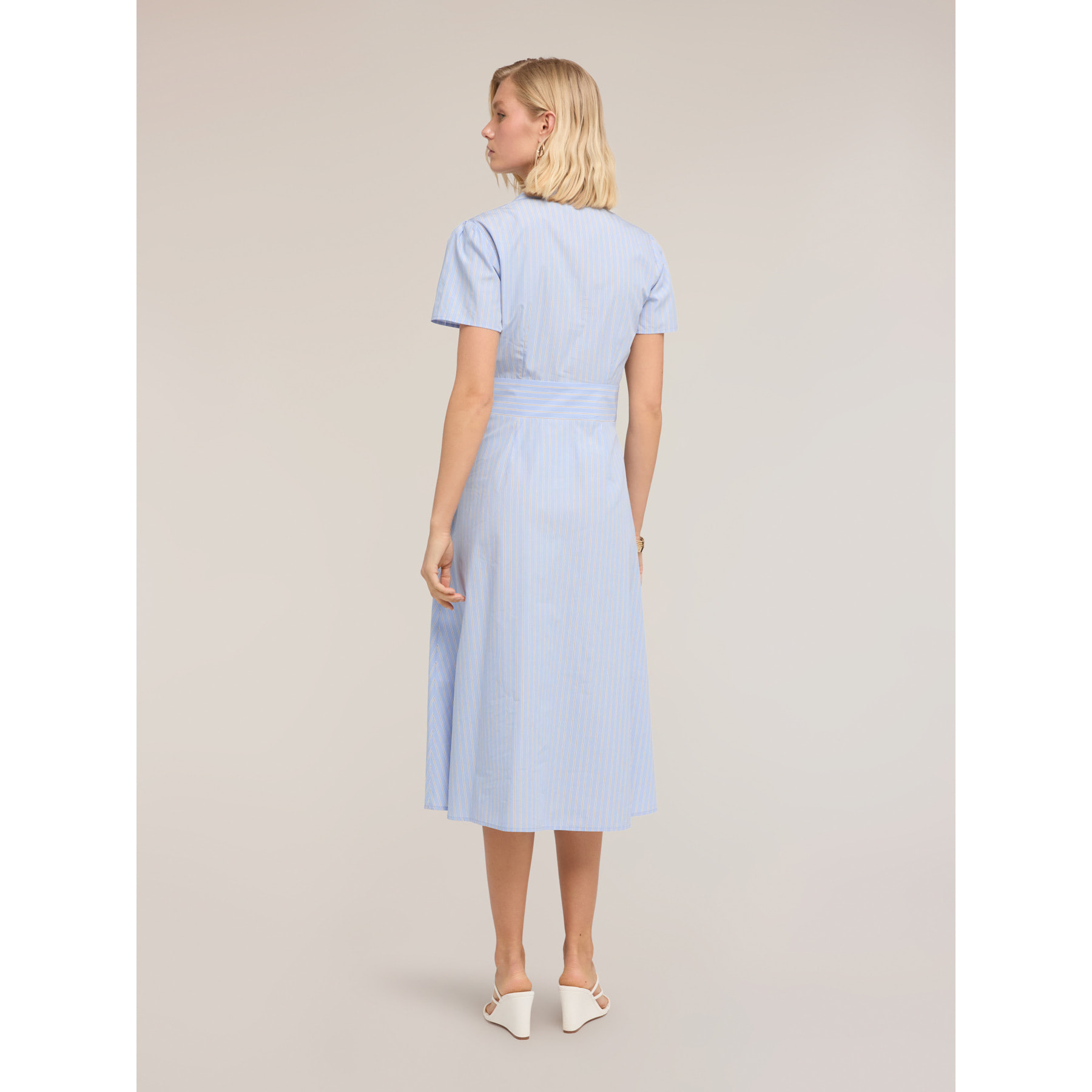 Motivi - Vestido camisero midi en popelina a rayas - Light - blue