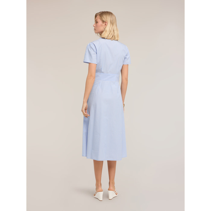 Motivi - Vestido camisero midi en popelina a rayas - Light - blue
