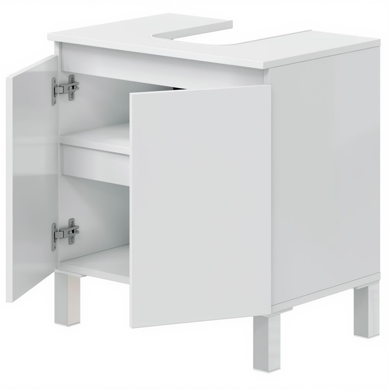 Mobile Bagno Sotto Al Lavabo Da Appoggio Con 2 Ante E Mensola Interna Salvaspazio Moderno Per lavabi Con Colonna  60 x 40 x 63.5 Cm Bianco Lucido