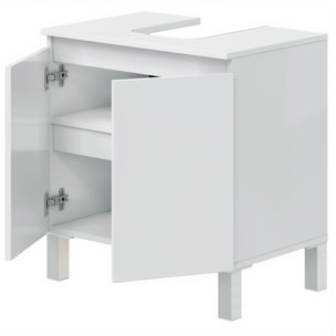 Mobile Bagno Sotto Al Lavabo Da Appoggio Con 2 Ante E Mensola Interna Salvaspazio Moderno Per lavabi Con Colonna  60 x 40 x 63.5 Cm Bianco Lucido