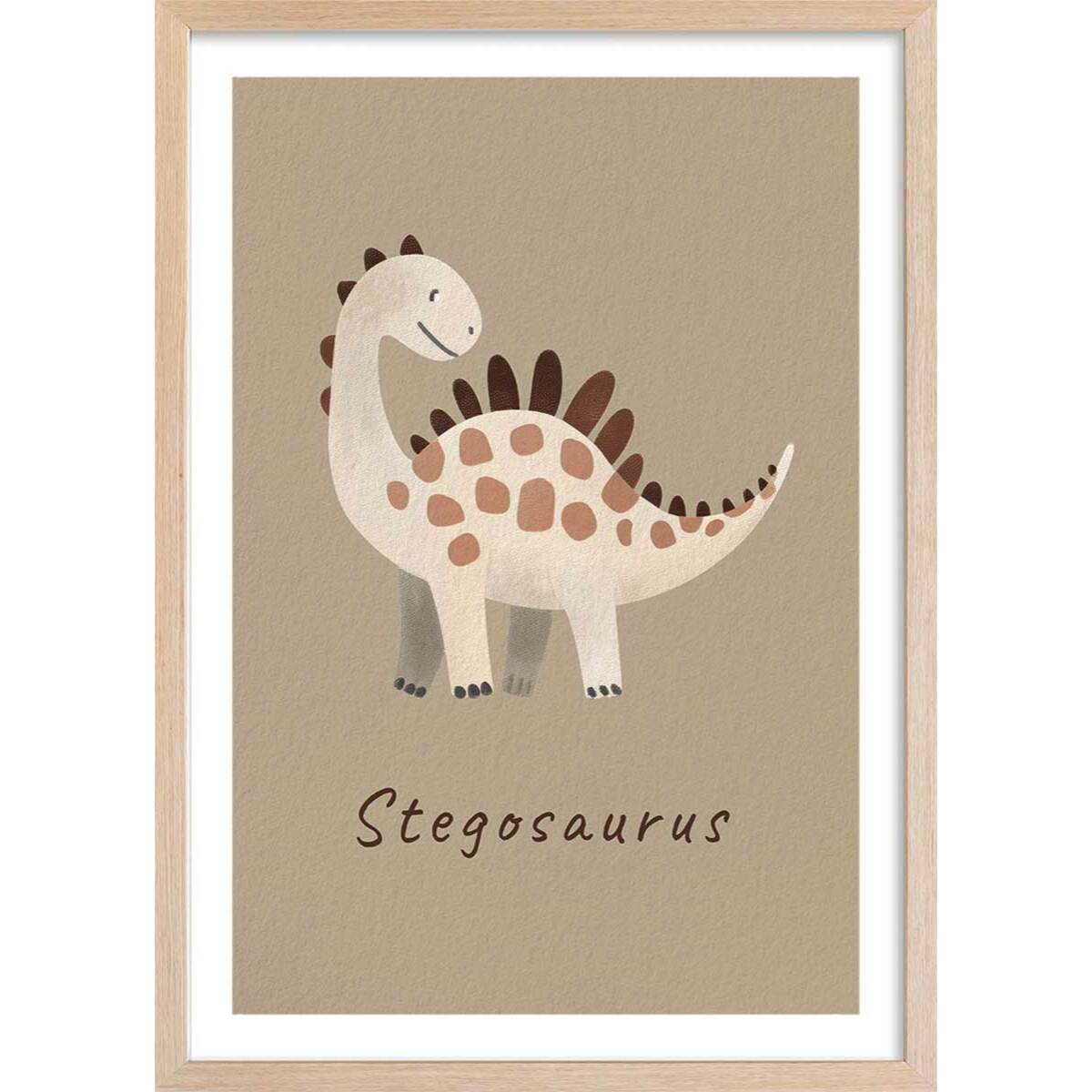 Affiche enfant stegosaurus  Affiche + cadre en bois - Chêne