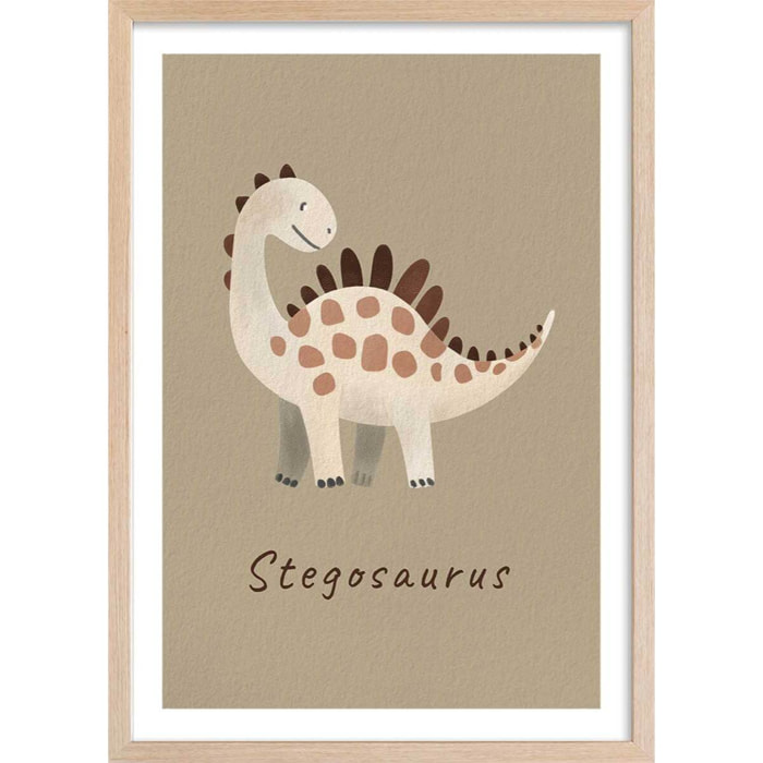 Affiche enfant stegosaurus  Affiche + cadre en bois - Chêne