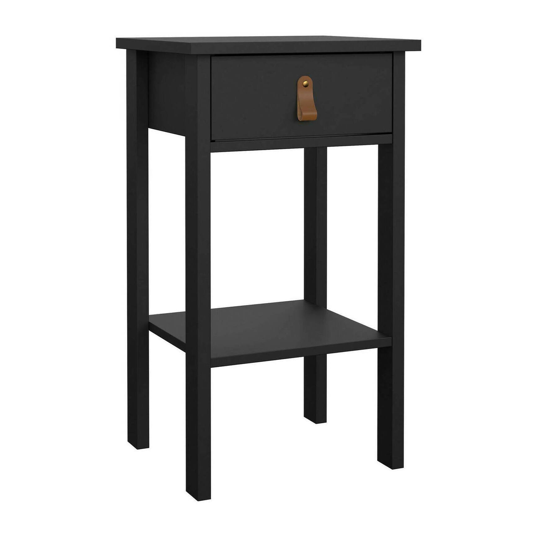 Comodino Inday, Comò basso, Tavolino da notte, Mensola da letto, 40x34 h70 cm, Nero