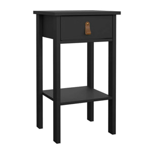 Comodino Inday, Comò basso, Tavolino da notte, Mensola da letto, 40x34 h70 cm, Nero