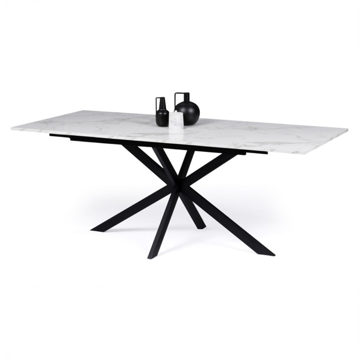 Table à manger extensible Spider 160-200cm effet marbre blanc