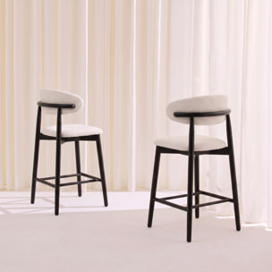 Tabouret de bar bois d'hévéa et tissu bouclette (lot de 2)  PAOLA
