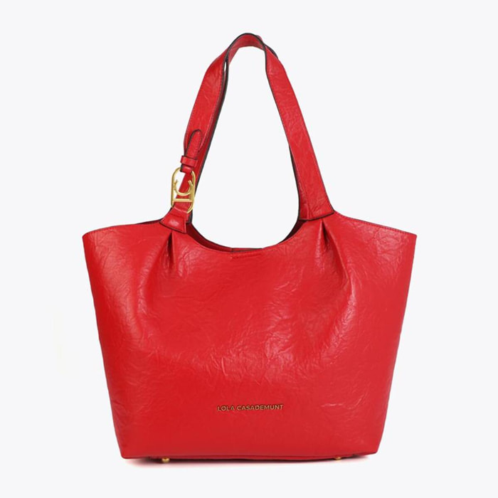 Borsa shopper con pieghe e logo sul manico