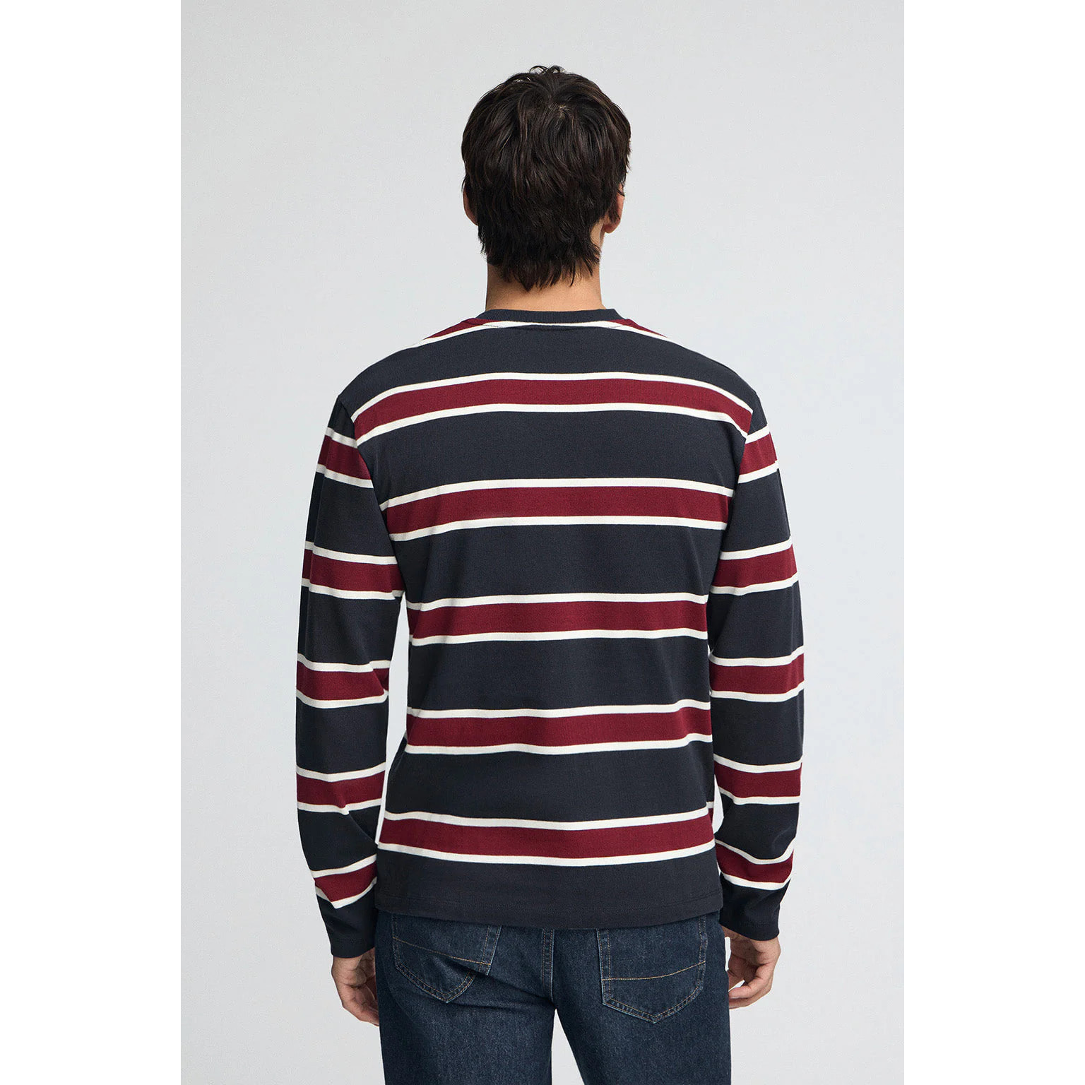 Camiseta Carter con rayas azul marino y granate con parche personalizado Polo Club