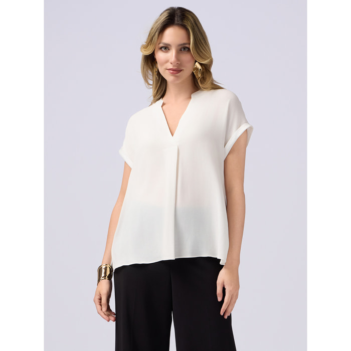 Oltre - Blusa de viscosa con perfiles de raso. - Blanco