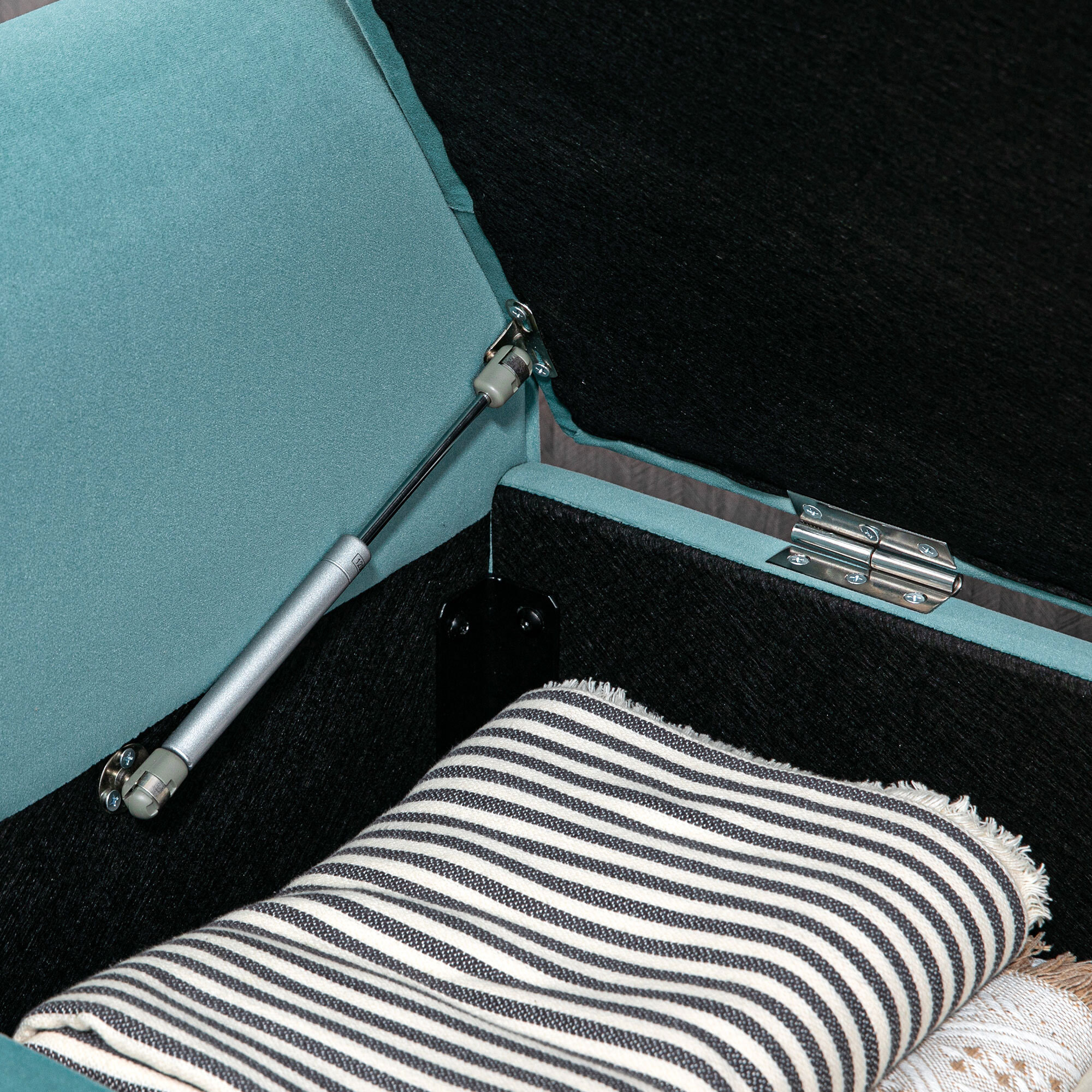 Banc coffre banquette coffre de rangement velours dim. 126 x 48,5 x 57 cm piètement bois hévéa noir turquoise