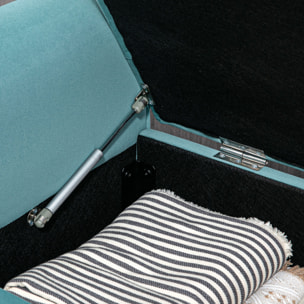 Banc coffre banquette coffre de rangement velours dim. 126 x 48,5 x 57 cm piètement bois hévéa noir turquoise