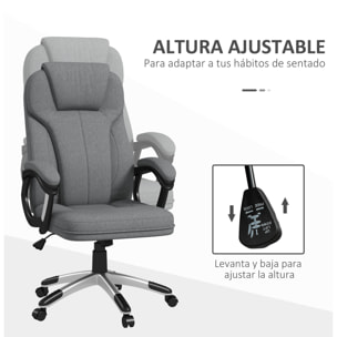 Silla de Oficina Silla de Escritorio Silla de Estudio Giratoria Tapizada en Tela con Función de Basculante Altura Ajustable Reposabrazos 66x75x110-120 cm Gris