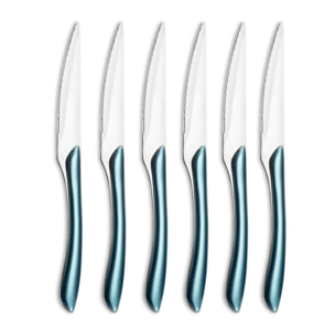 Solstice Azul Metalizado - Set de 6 cuchillos para carne