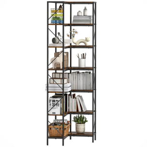 Estantería de Esquina de 7 Niveles, en Forma de L, Estantería Industrial, para Dormitorio, Salón, Estudio u Oficina, 60x60x198 cm, Marrón Rústico