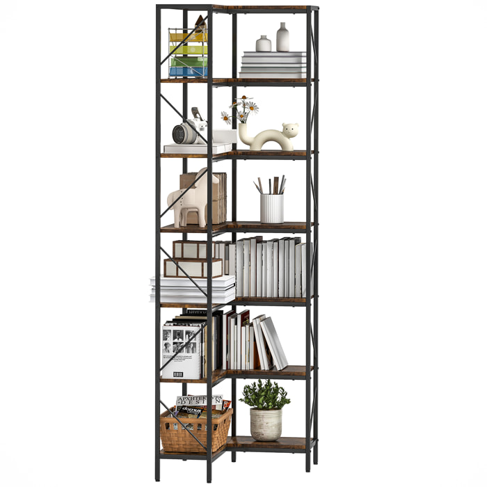 Estantería de Esquina de 7 Niveles, en Forma de L, Estantería Industrial, para Dormitorio, Salón, Estudio u Oficina, 60x60x198 cm, Marrón Rústico