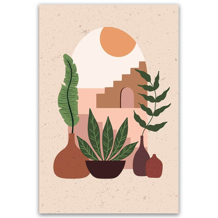 Tableau illustration plantes et architecture Toile imprimée