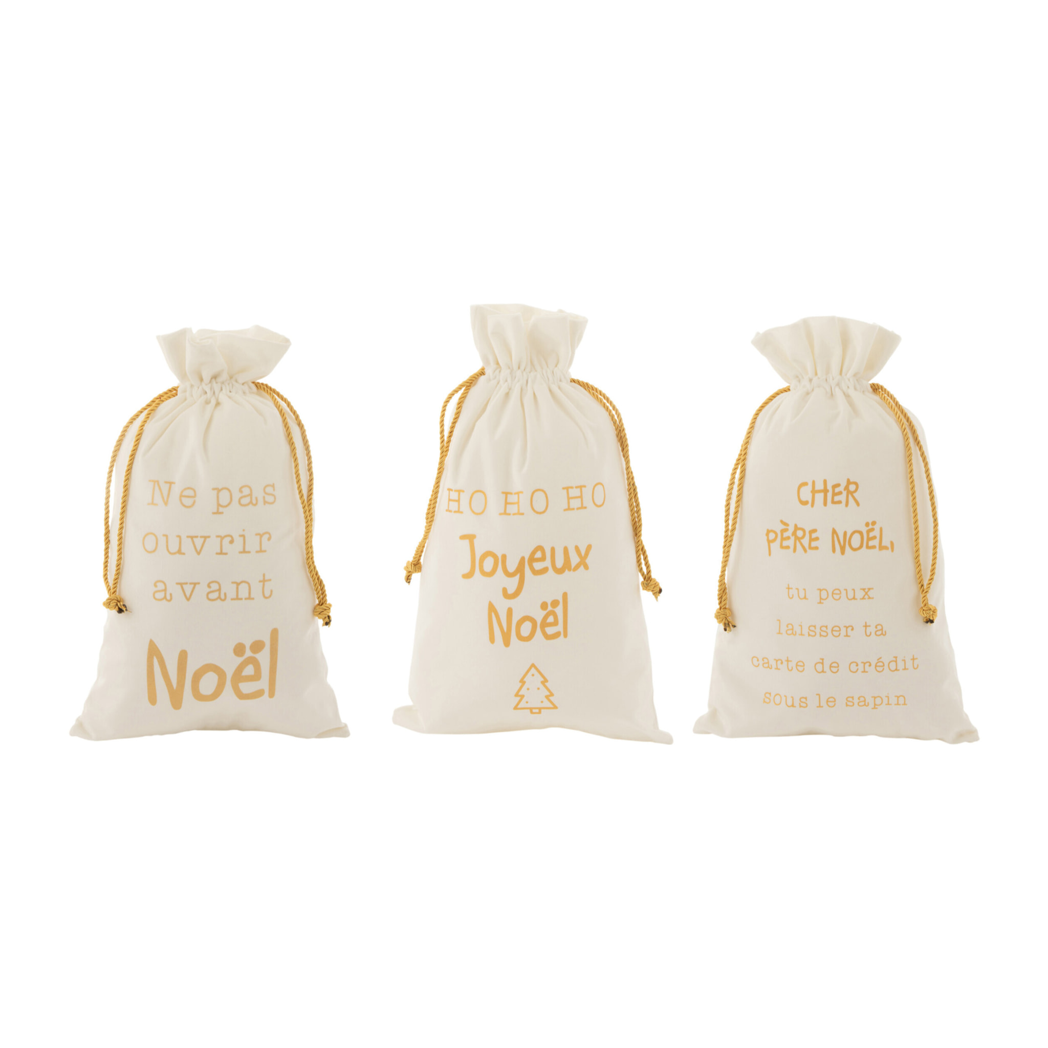 J-Line sac de Noël - textile - blanc et or - 49 cm - 3 pcs