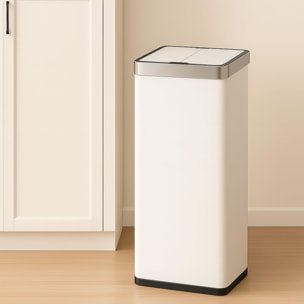 Cubo de Basura color blanco en acero inoxidable con apertura de alas y sensor automático