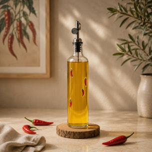 Huilier - HOME DECO FACTORY - Piment - Verre Artisanal - Transparent et Rouge