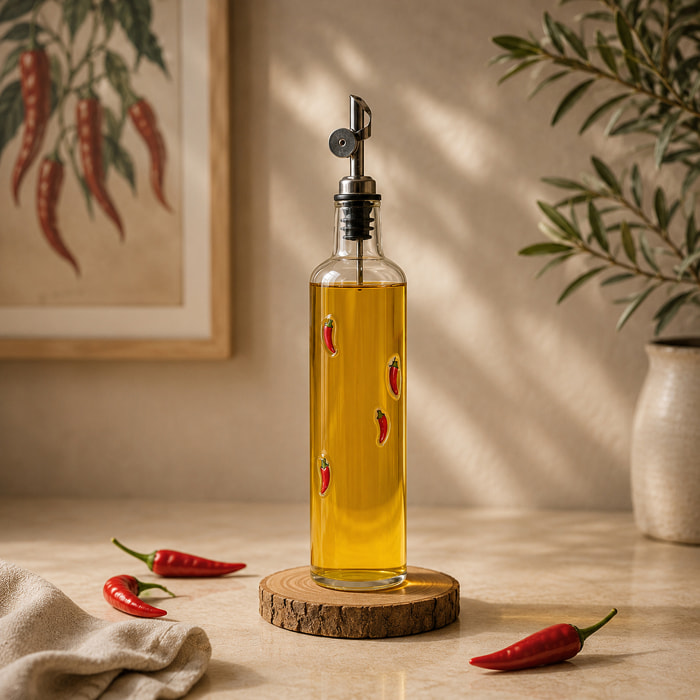 Huilier - HOME DECO FACTORY - Piment - Verre Artisanal - Transparent et Rouge