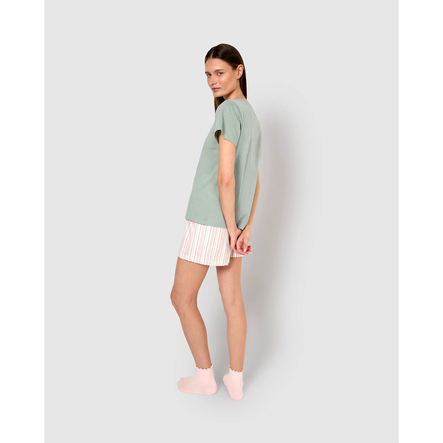 Pigiama corto cotone riga serena verde azzurrognolo