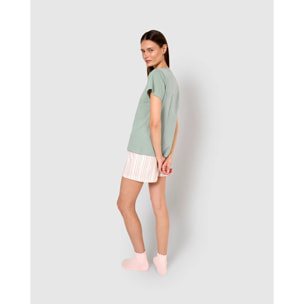 Pigiama corto cotone riga serena verde azzurrognolo