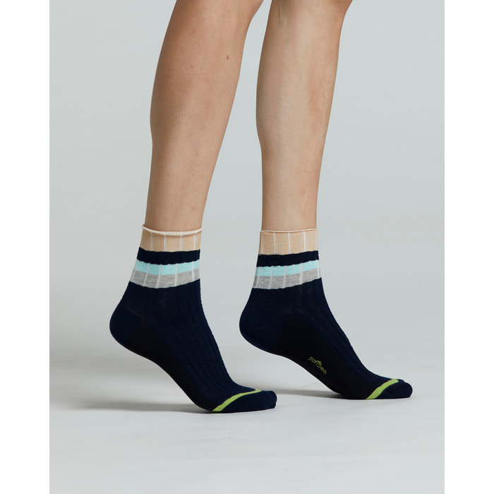 CALZINO COTONE BEGONIA CON RIGHE ORIZZONTALI A CONTRASTO