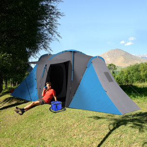 Tienda de Campaña Familiar tipo Túnel para de 4-6 Personas Impermeable 2000 mm Tienda de Camping Plegable con 2 Dormitorios Bolsa para Senderismo 555x225x190 cm Gris y Azul