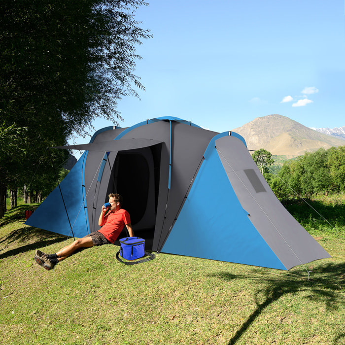 Tienda de Campaña Familiar tipo Túnel para de 4-6 Personas Impermeable 2000 mm Tienda de Camping Plegable con 2 Dormitorios Bolsa para Senderismo 555x225x190 cm Gris y Azul