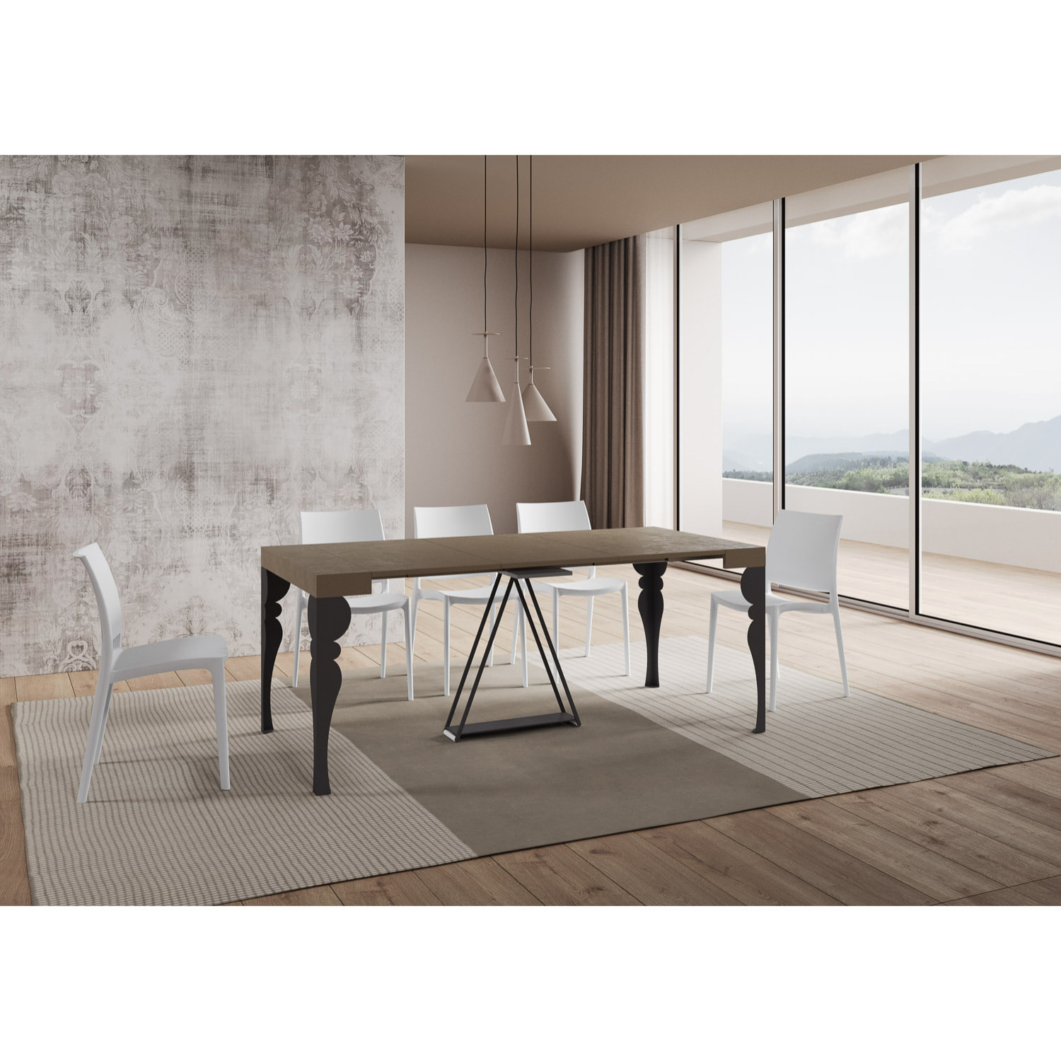 Consolle allungabile 90x40/300 cm Riza tortora telaio antracite
