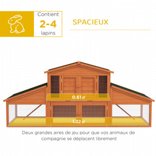 Clapier cage à lapins rongeurs XXL 2 étages 2 enclos tiroir déjection bois sapin pré-huilé