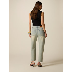 Oltre - Jeans boyslim stone bleached con applicazioni gioiello - Azzurro