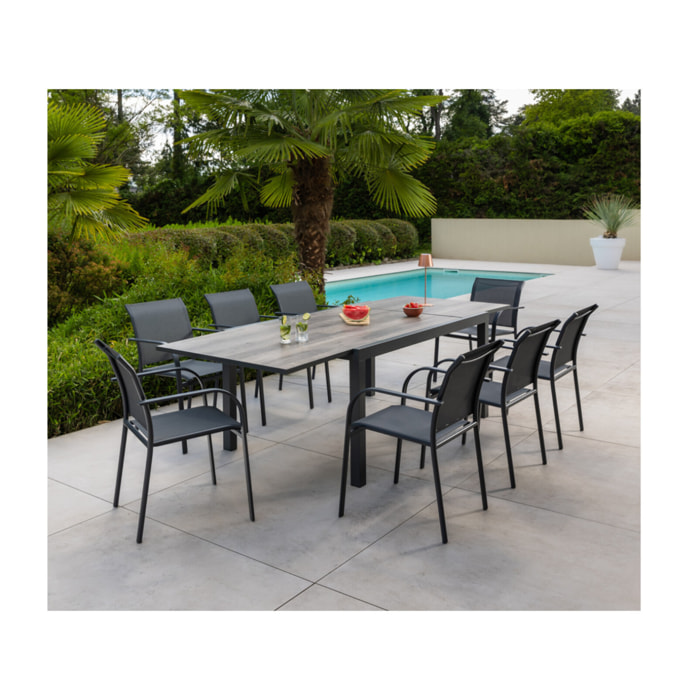 GUETHARIZIERS chêne brun : Ensemble table et chaises de jardin  - Gris Anthracite