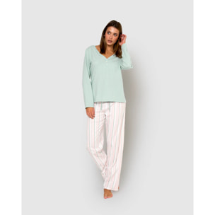 Pijama largo de algodón con escote pico serena verde azulado