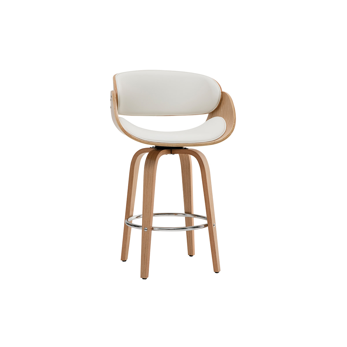 Tabouret de bar pivotant blanc et bois clair H69 cm BENT