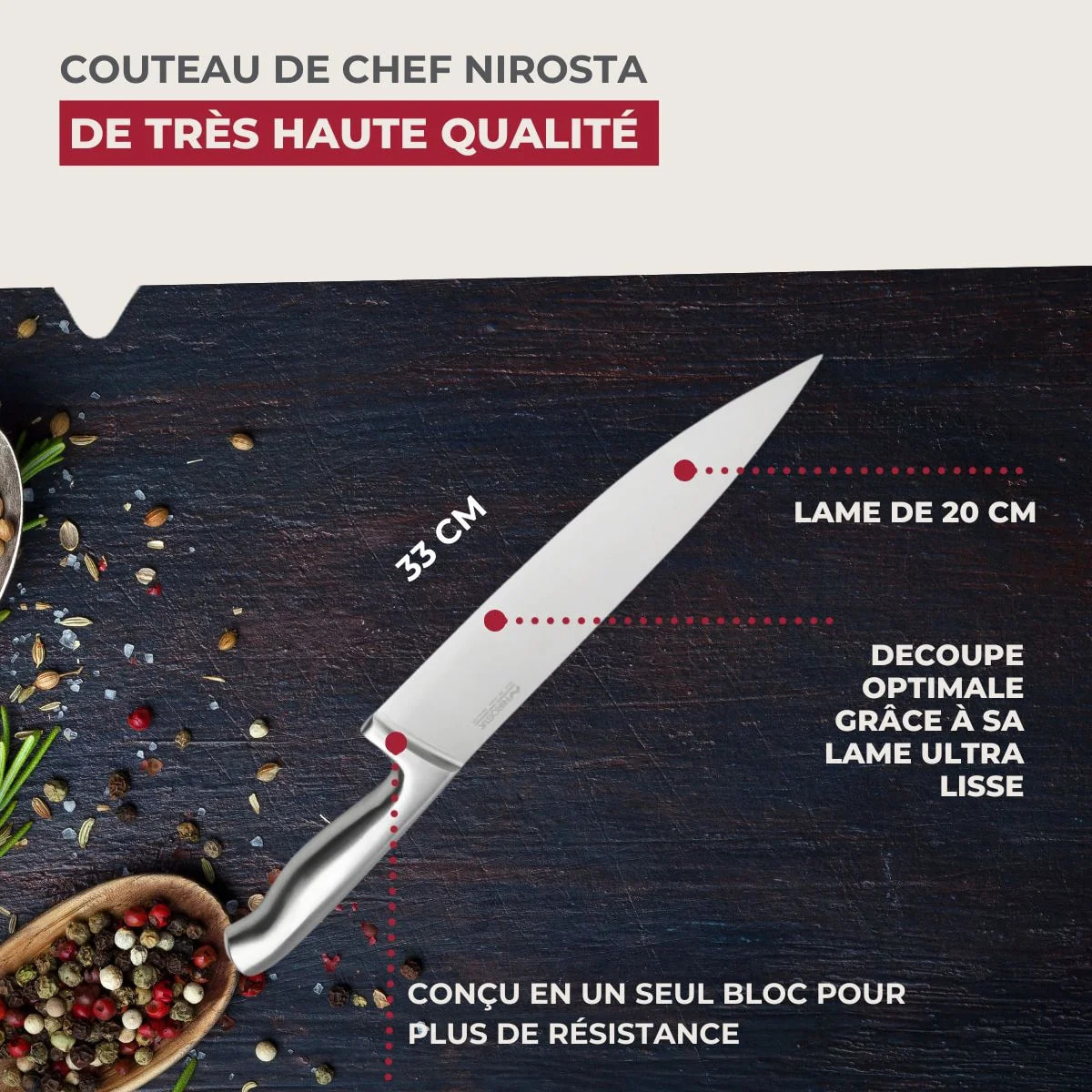 Set de 2 couteaux de chef 33 cm en inox Nirosta Star