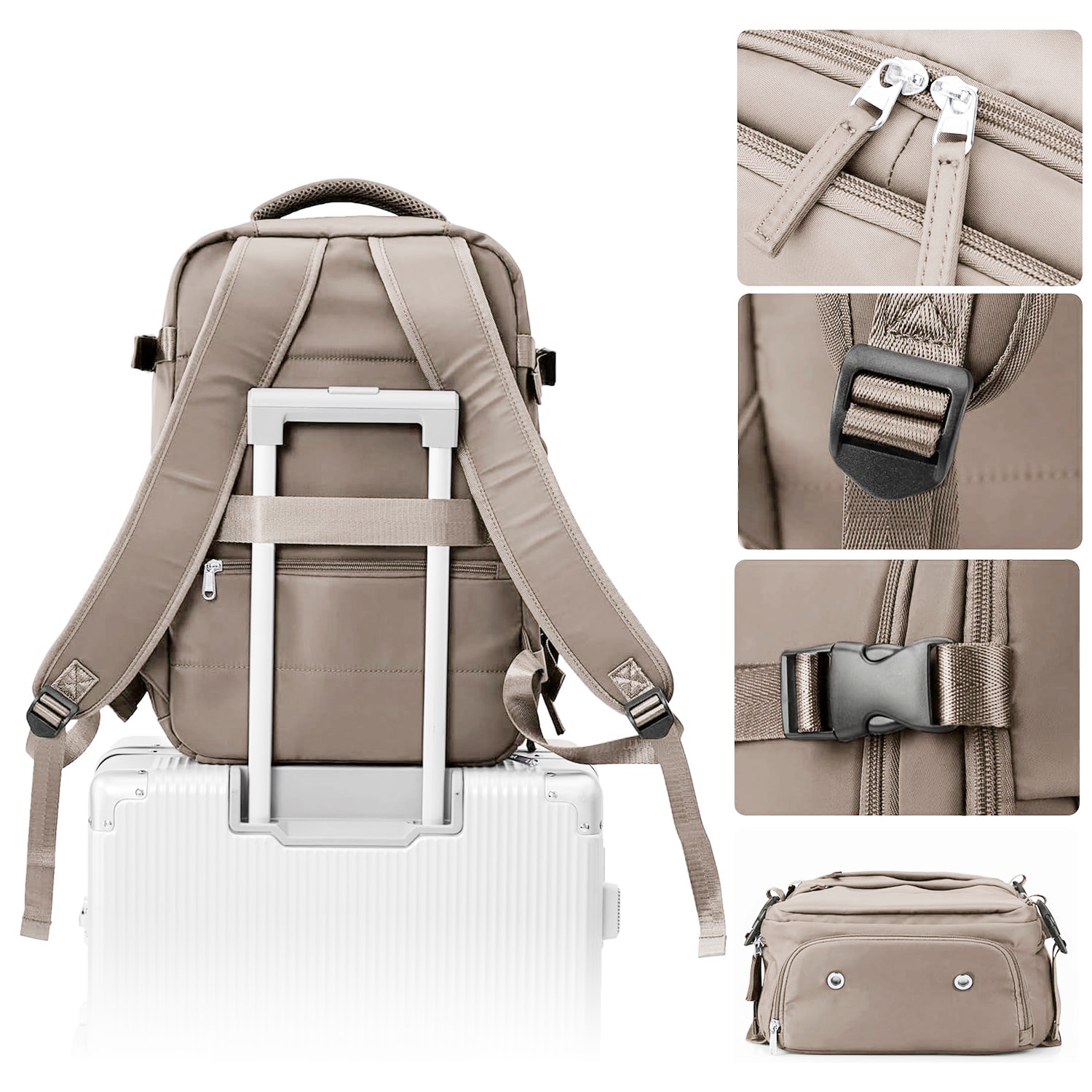 Zaino da viaggio in cabina ad alta capacità con multicompartimento (scarpe, vestiti, laptop).