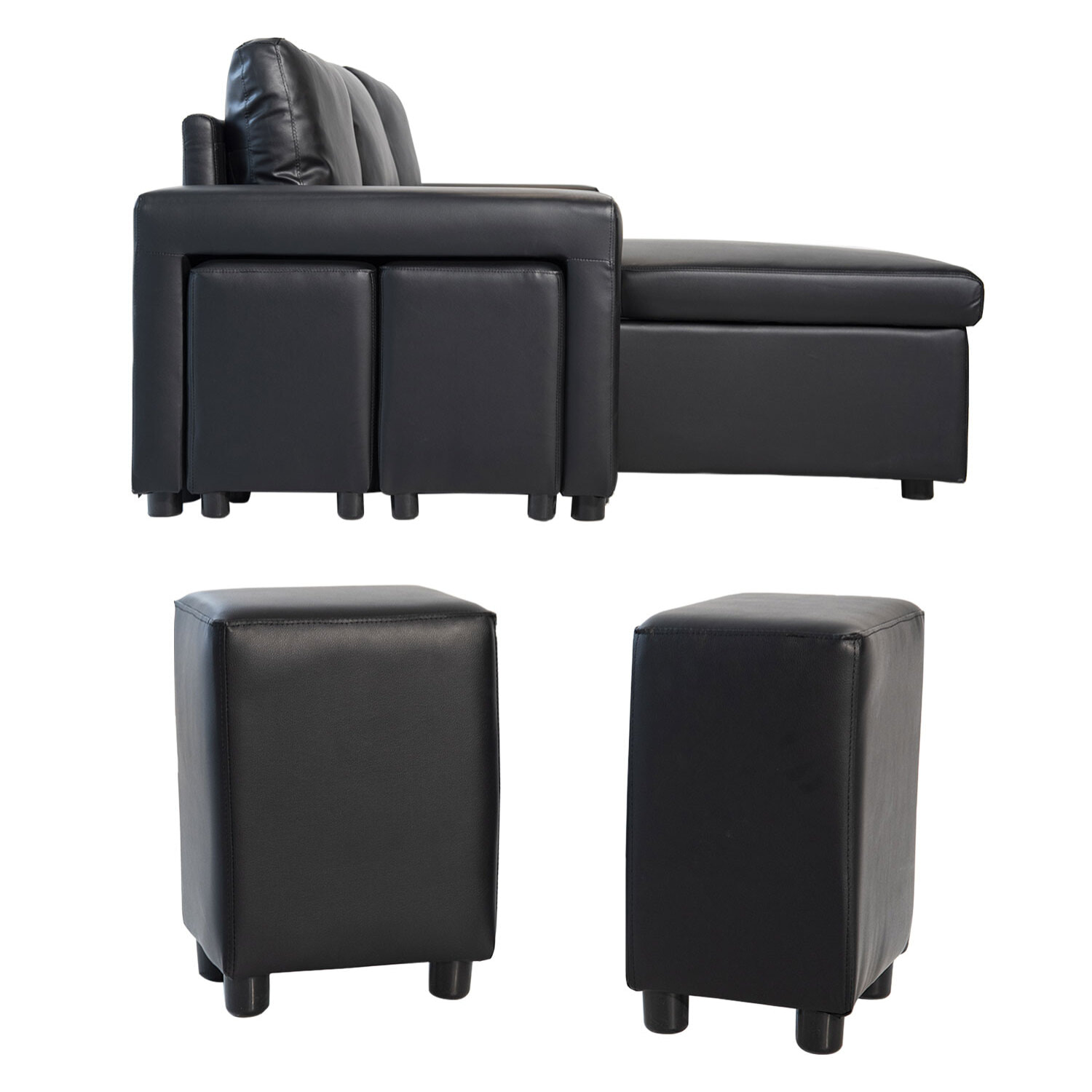 Canapé d'angle convertible TONY 3 places noir