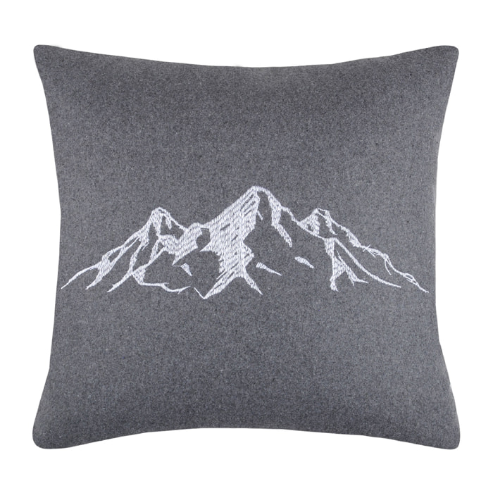 Coussin brodé montagne - Gris clair