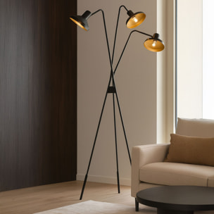 Lampadaire trépied en métal noir et doré h158cm SNAKE